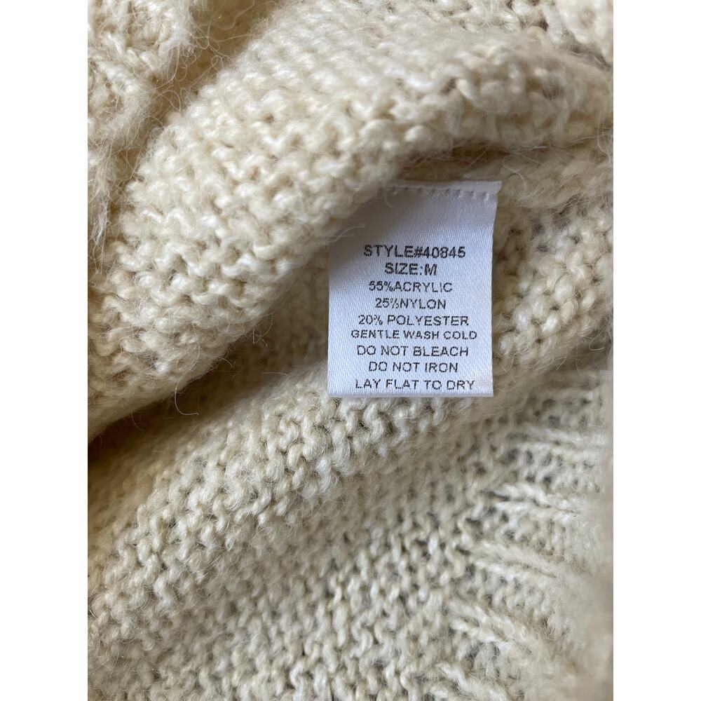 Grade & Gather M Fuzzy Knit Sweater | Cream Black Abstract Striped Pullover Soft - Picture 4 of 8